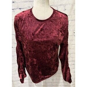 Melloday Red Crushed Velvet Ruched Long Sleeve Top Size Small